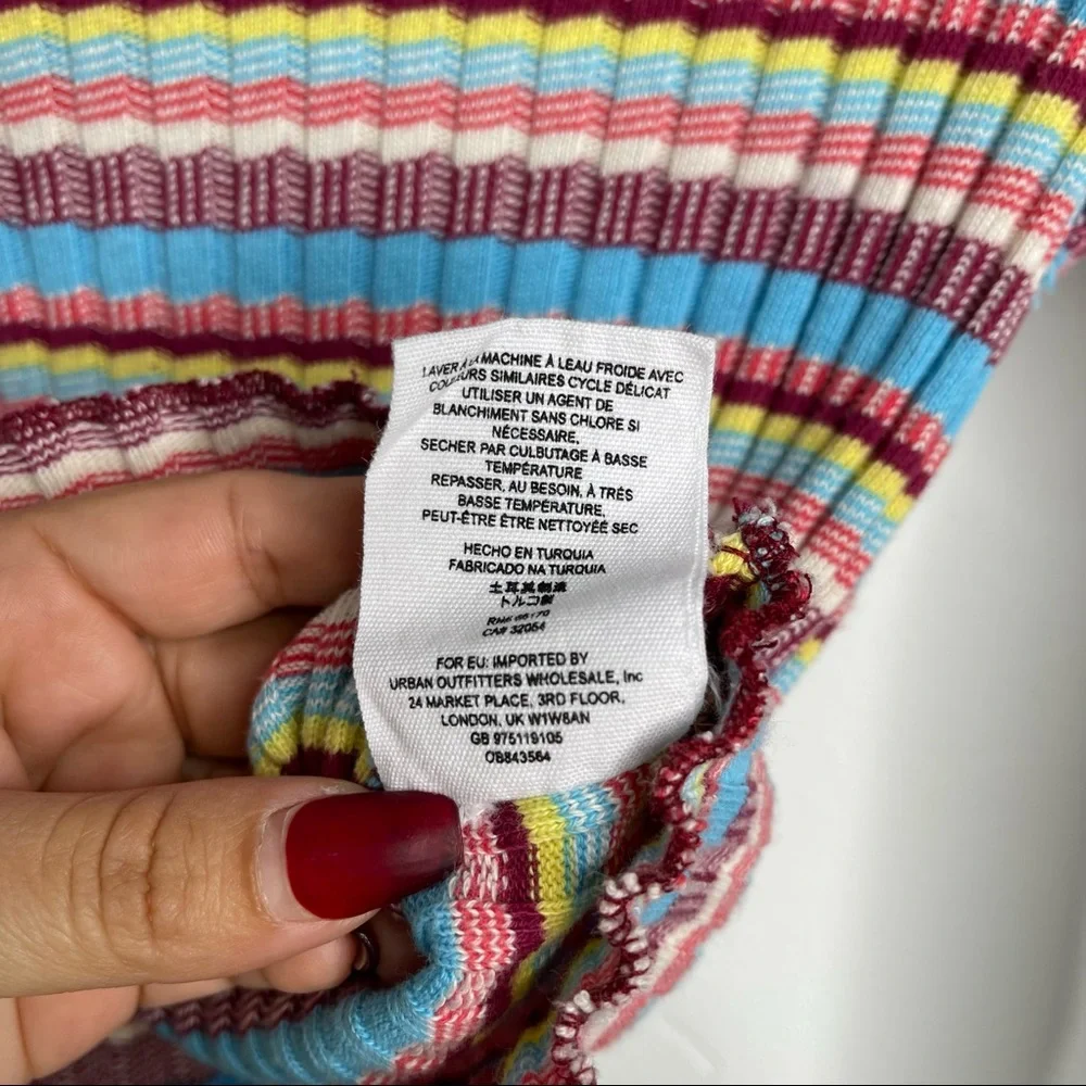 Free People Retro Mirror Blue Striped Mock Neck Ribbed Long Sleeve Crop Top Sz S - Picture 14 of 16